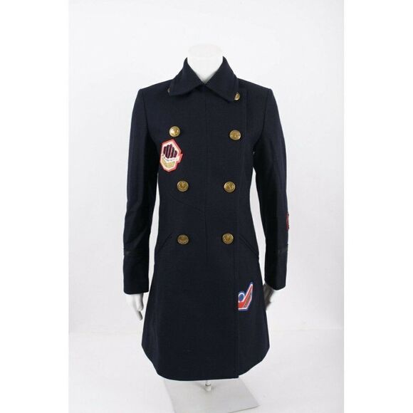 Coach Womens 1941 Naval Officer Pea Coat Navy Blue Double Breasted Patches Sz 2 - Picture 1 of 7